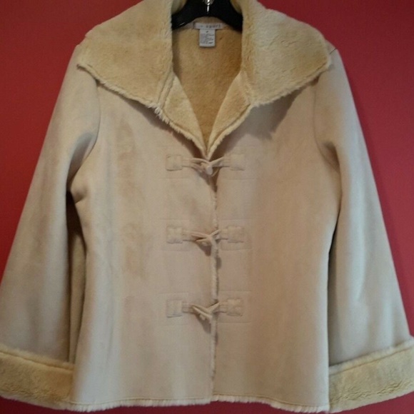 LH Sport Beige Faux Suede Shearling Coat Size M - Picture 2 of 8